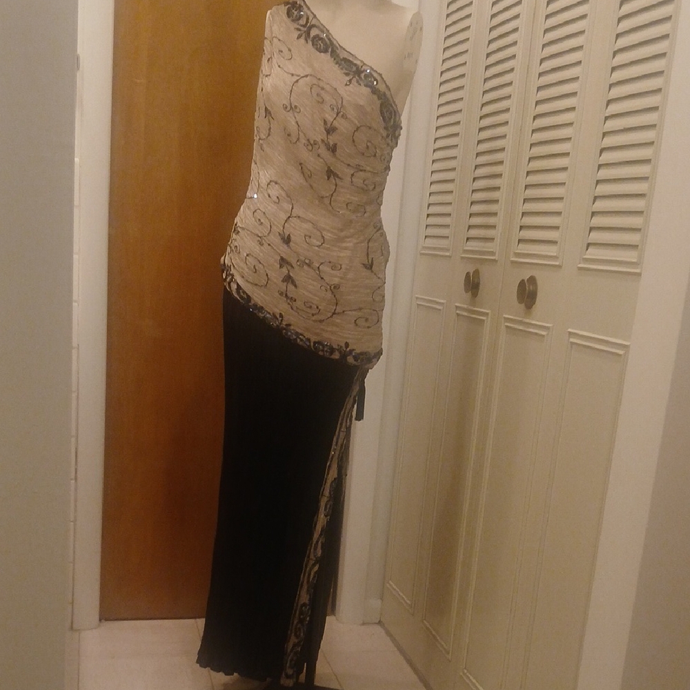 Silk metallic fortuny pleated gown